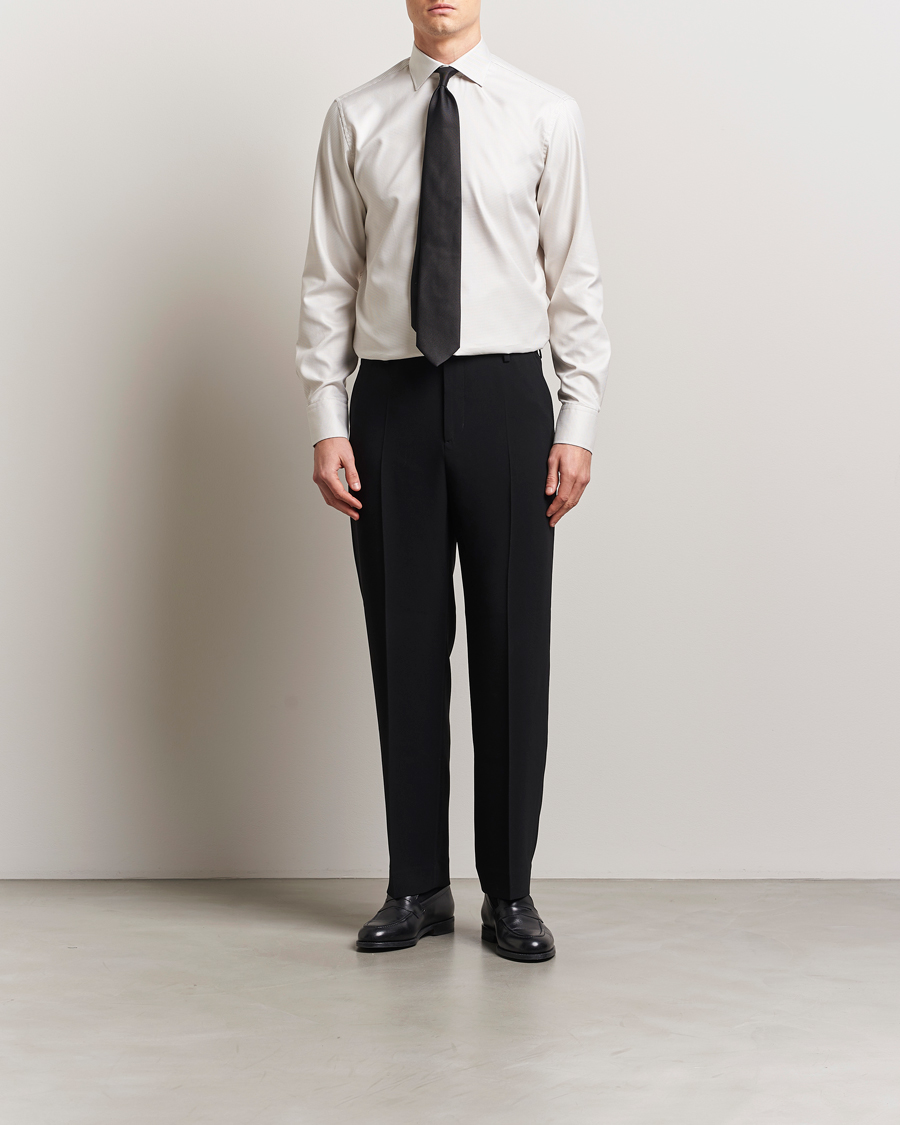 Herre | Skjorter | Stenströms | Fitted Body Small Houndstooth Shirt Beige