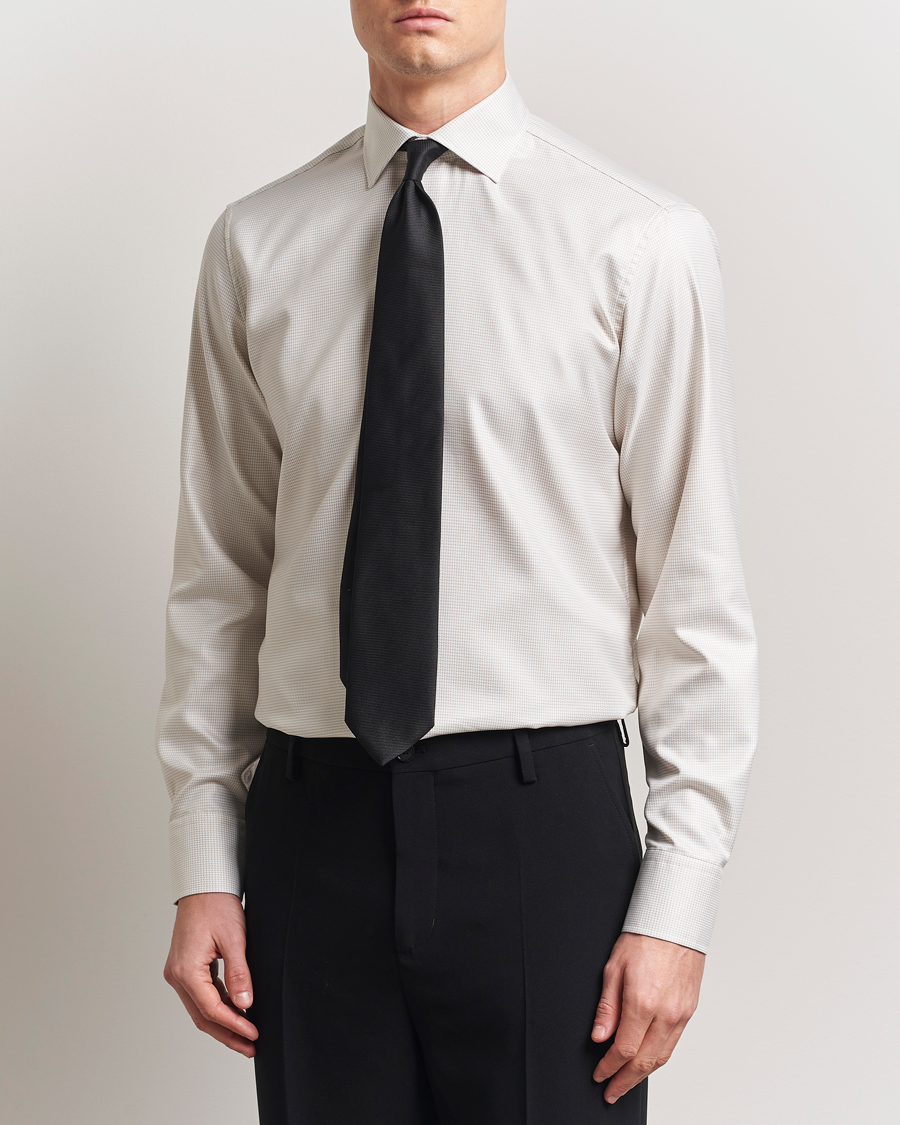 Herre | Skjorter | Stenströms | Fitted Body Small Houndstooth Shirt Beige
