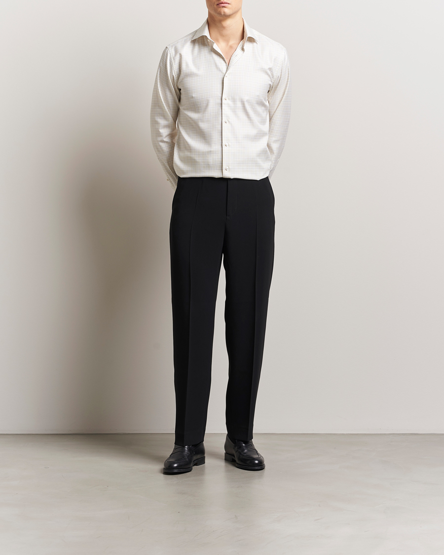 Herre | Skjorter | Stenströms | Fitted Body Checked Shirt Beige