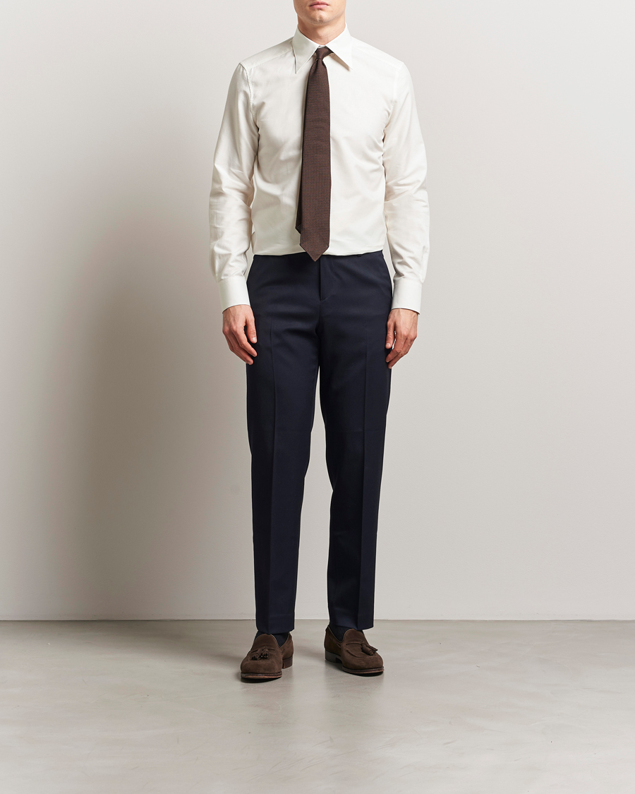 Herre | Skjorter | Stenströms | 1899 Slimline Cotton/Linen/Silk Shirt White