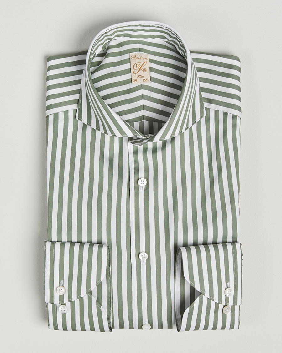 Herre | Skjorter | Stenströms | 1899 Slimline Striped Cotton/Silk Shirt Green