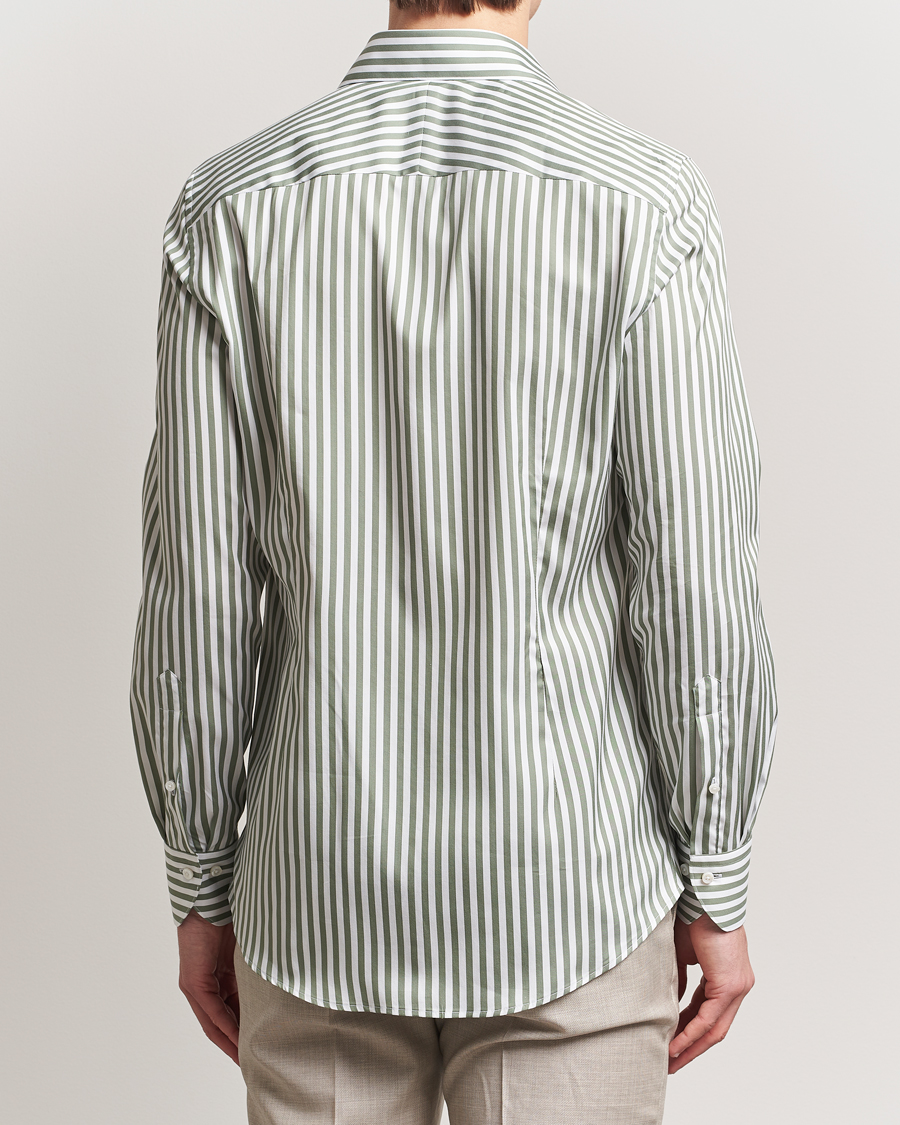 Herre | Skjorter | Stenströms | 1899 Slimline Striped Cotton/Silk Shirt Green