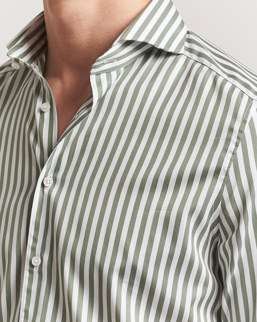 Herre | Skjorter | Stenströms | 1899 Slimline Striped Cotton/Silk Shirt Green