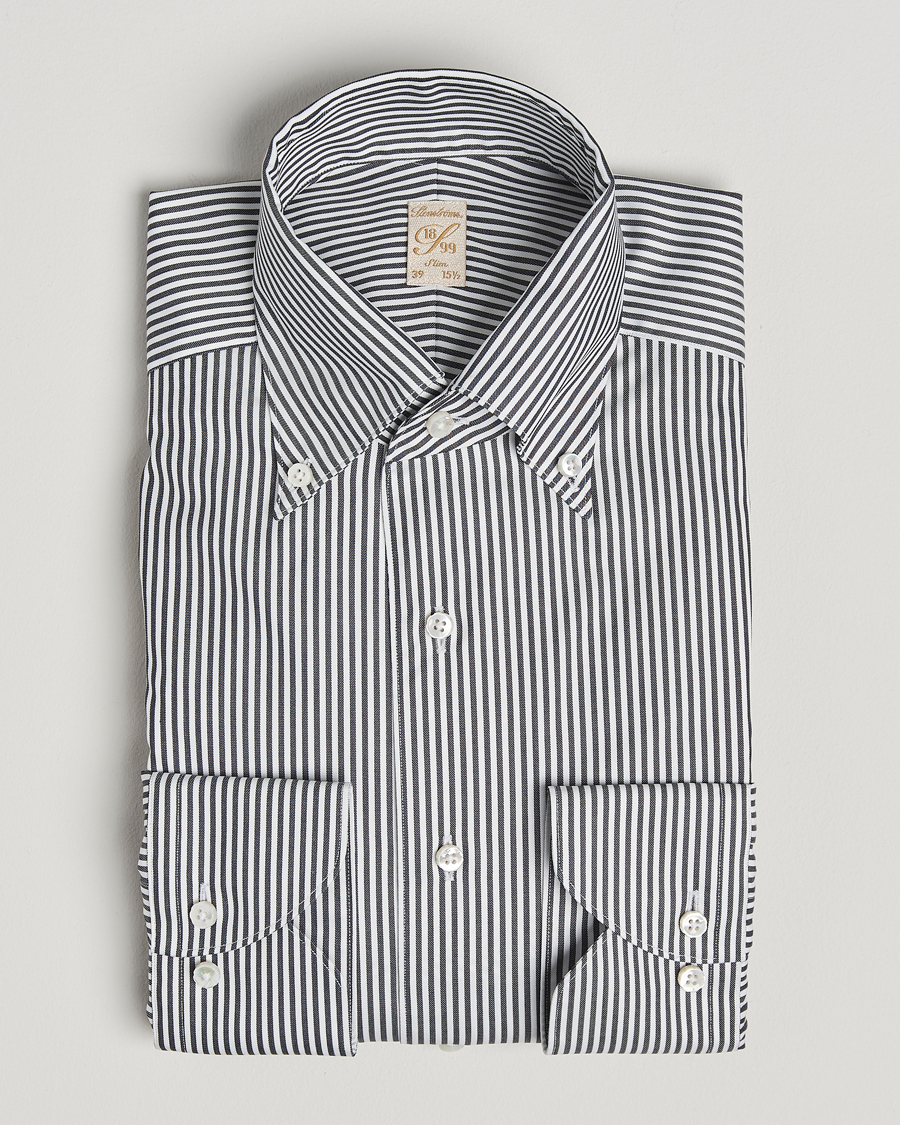 Herre | Skjorter | Stenströms | 1899 Slimline Striped One Piece Button Down Collar Shirt Black
