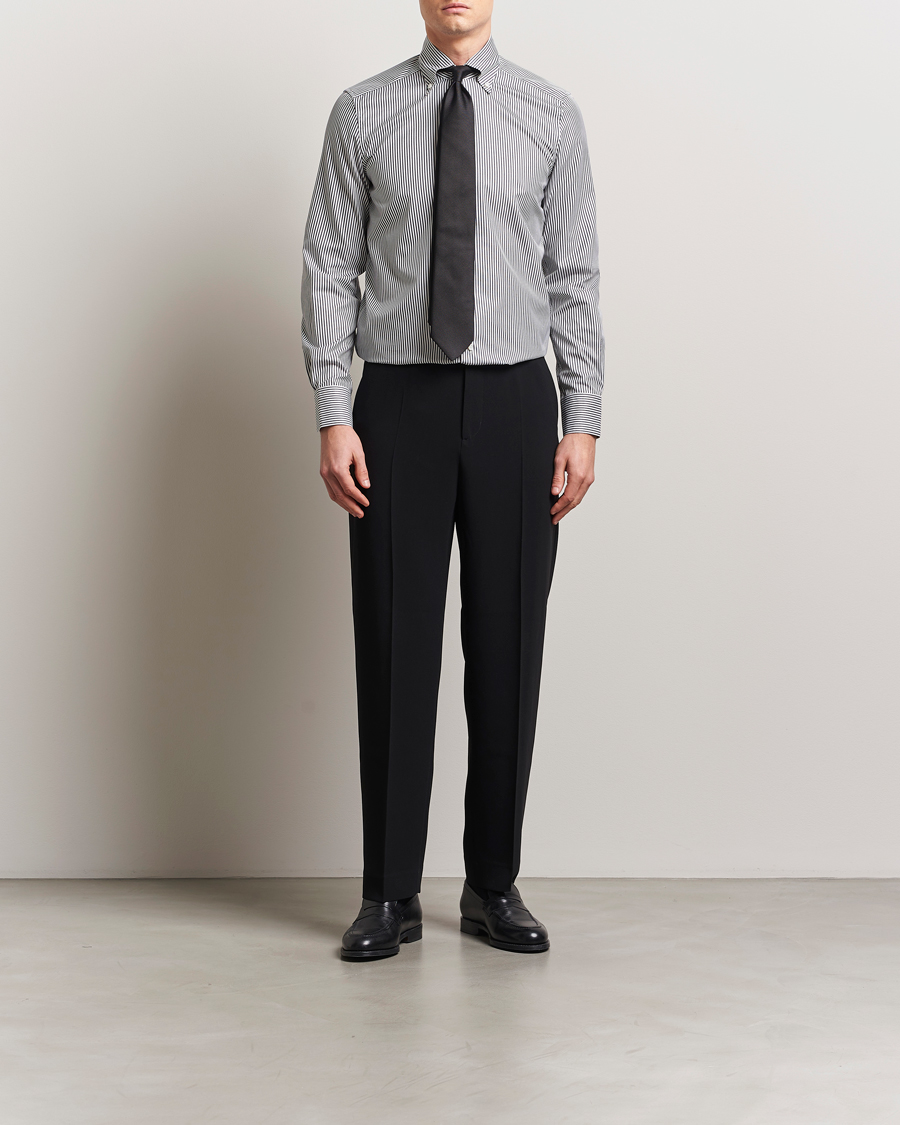 Herre | Skjorter | Stenströms | 1899 Slimline Striped One Piece Button Down Collar Shirt Black