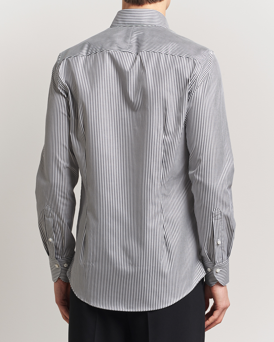 Herre | Skjorter | Stenströms | 1899 Slimline Striped One Piece Button Down Collar Shirt Black