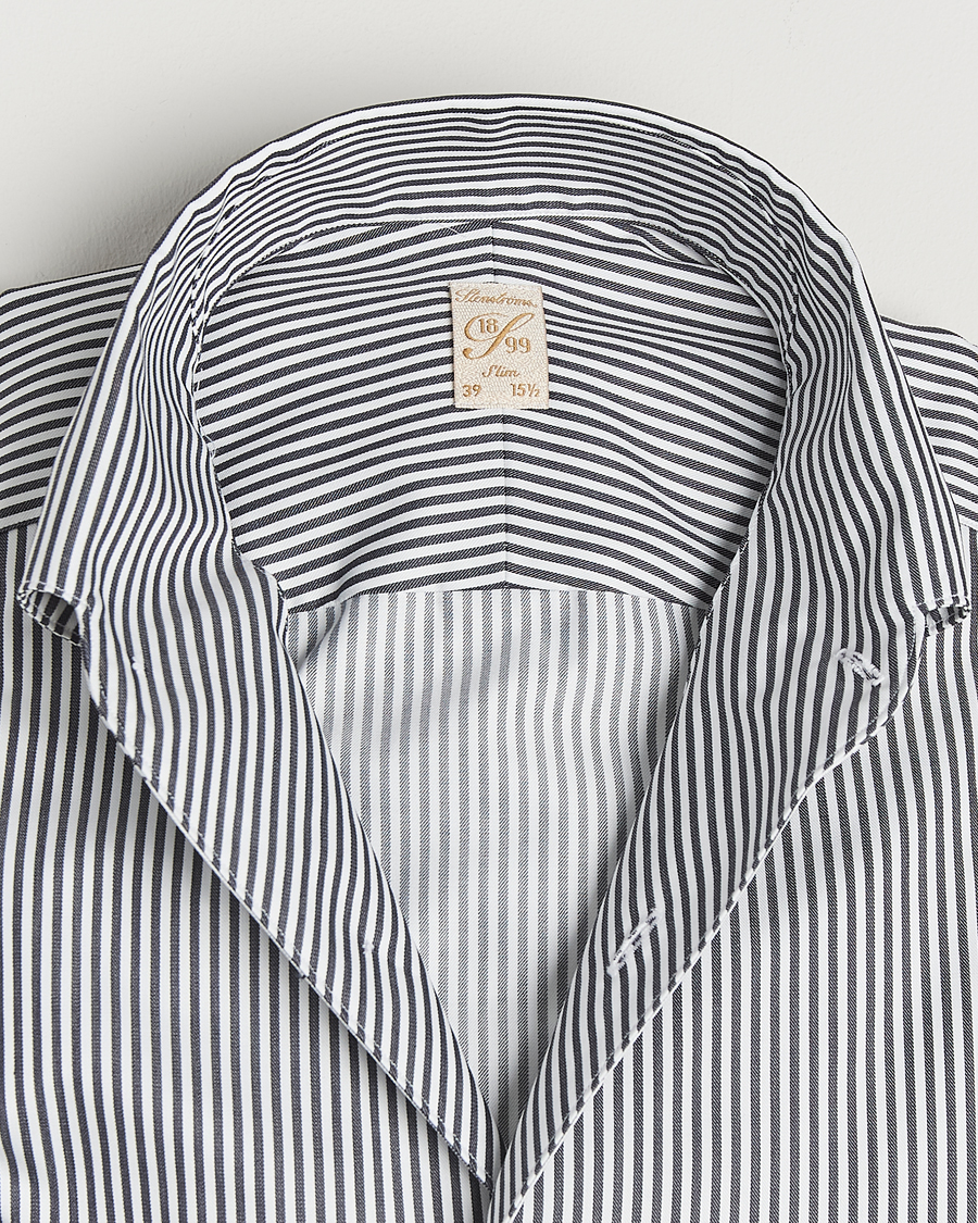 Herre | Skjorter | Stenströms | 1899 Slimline Striped One Piece Button Down Collar Shirt Black