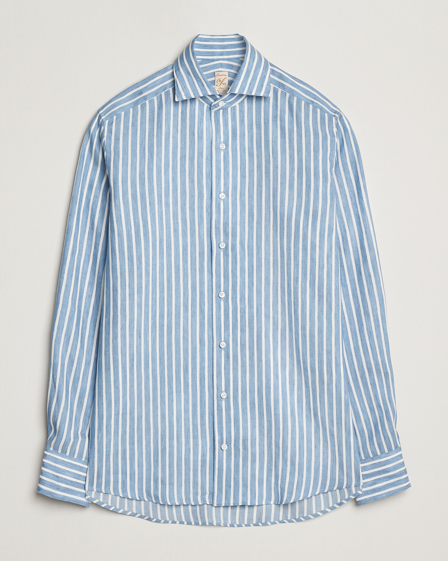 Herre | Skjorter | Stenströms | 1899 Slimline Striped Linen/Lyocell Shirt Blue