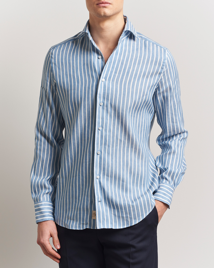 Herre | Skjorter | Stenströms | 1899 Slimline Striped Linen/Lyocell Shirt Blue