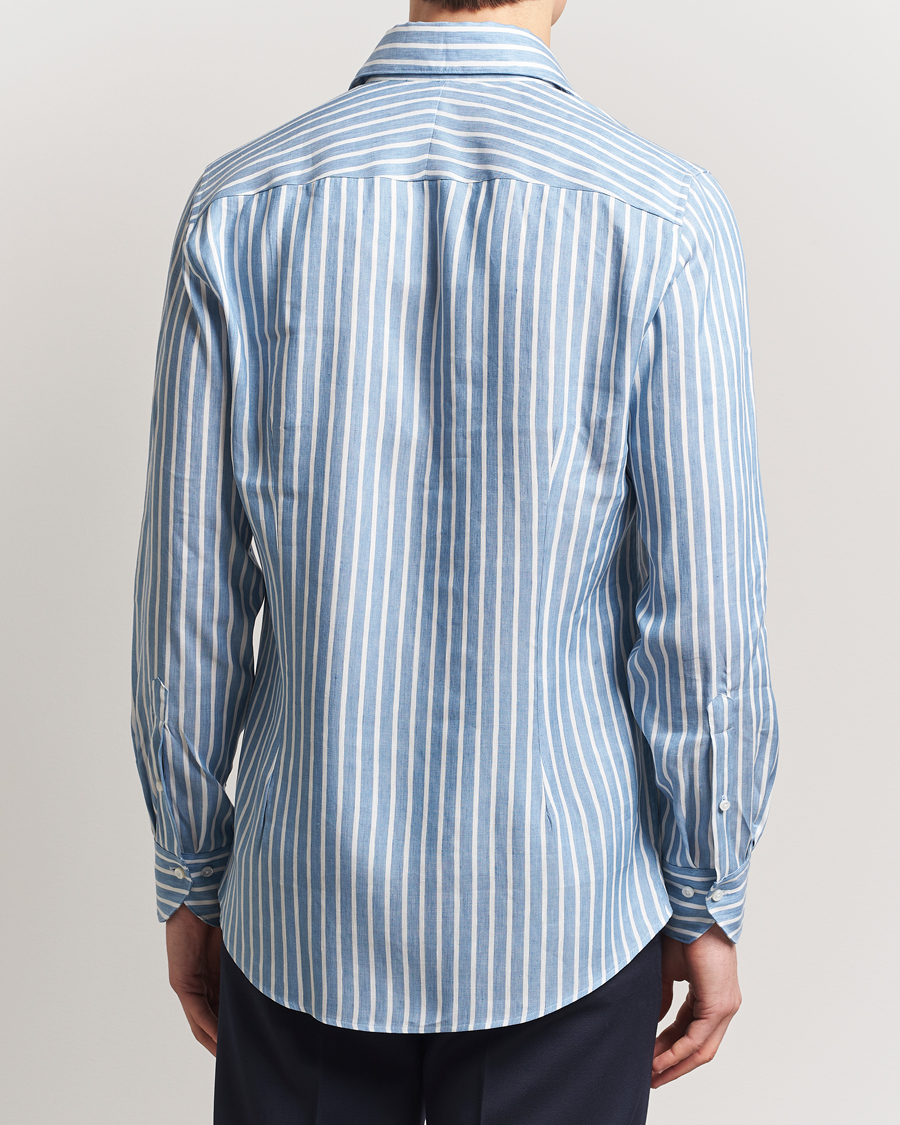 Herre | Skjorter | Stenströms | 1899 Slimline Striped Linen/Lyocell Shirt Blue