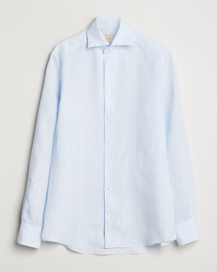 Herre | Skjorter | Stenströms | 1899 Slimline Linen One Piece Collar Shirt Blue