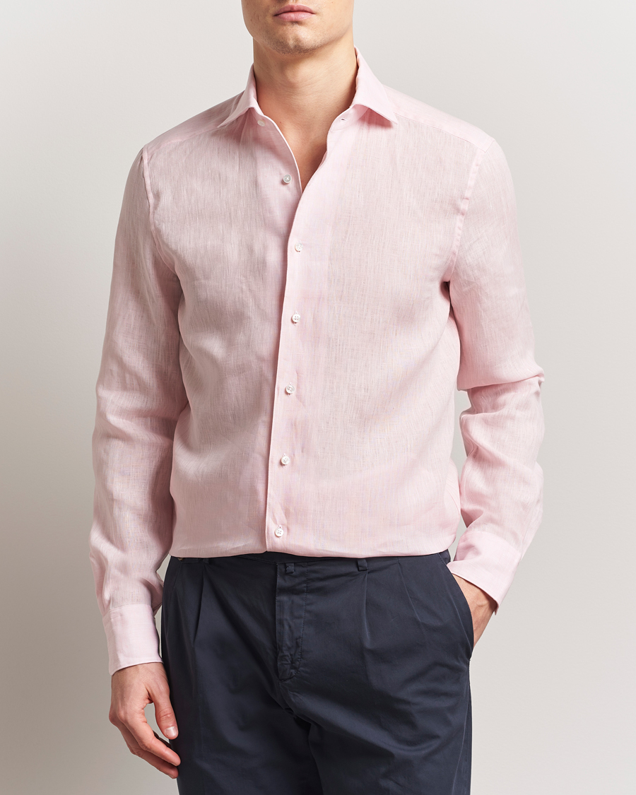 Herre | Skjorter | Stenströms | 1899 Slimline Linen One Piece Collar Shirt Pink