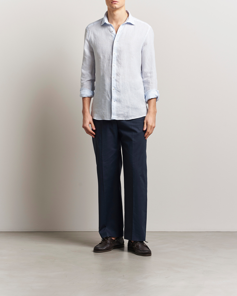 Herre | Skjorter | Stenströms | Slimline Cut Away Linen Shirt Light Blue