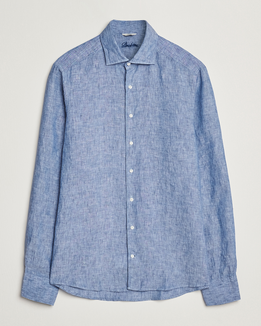 Herre | Skjorter | Stenströms | Slimline Cut Away Linen Shirt Mid Blue