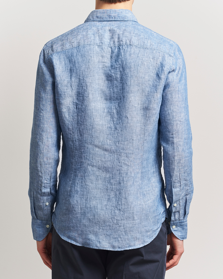 Herre | Skjorter | Stenströms | Slimline Cut Away Linen Shirt Mid Blue