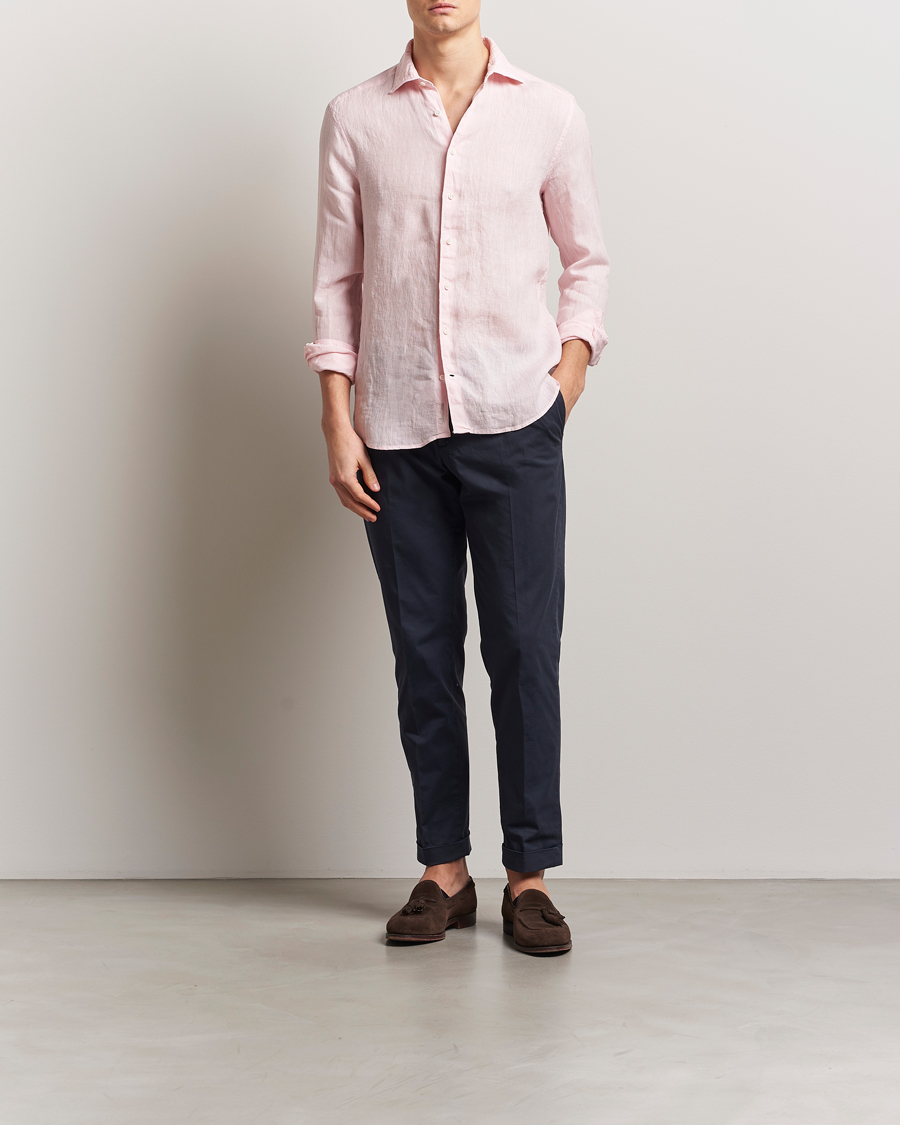 Herre | Skjorter | Stenströms | Slimline Cut Away Linen Shirt Soft Pink
