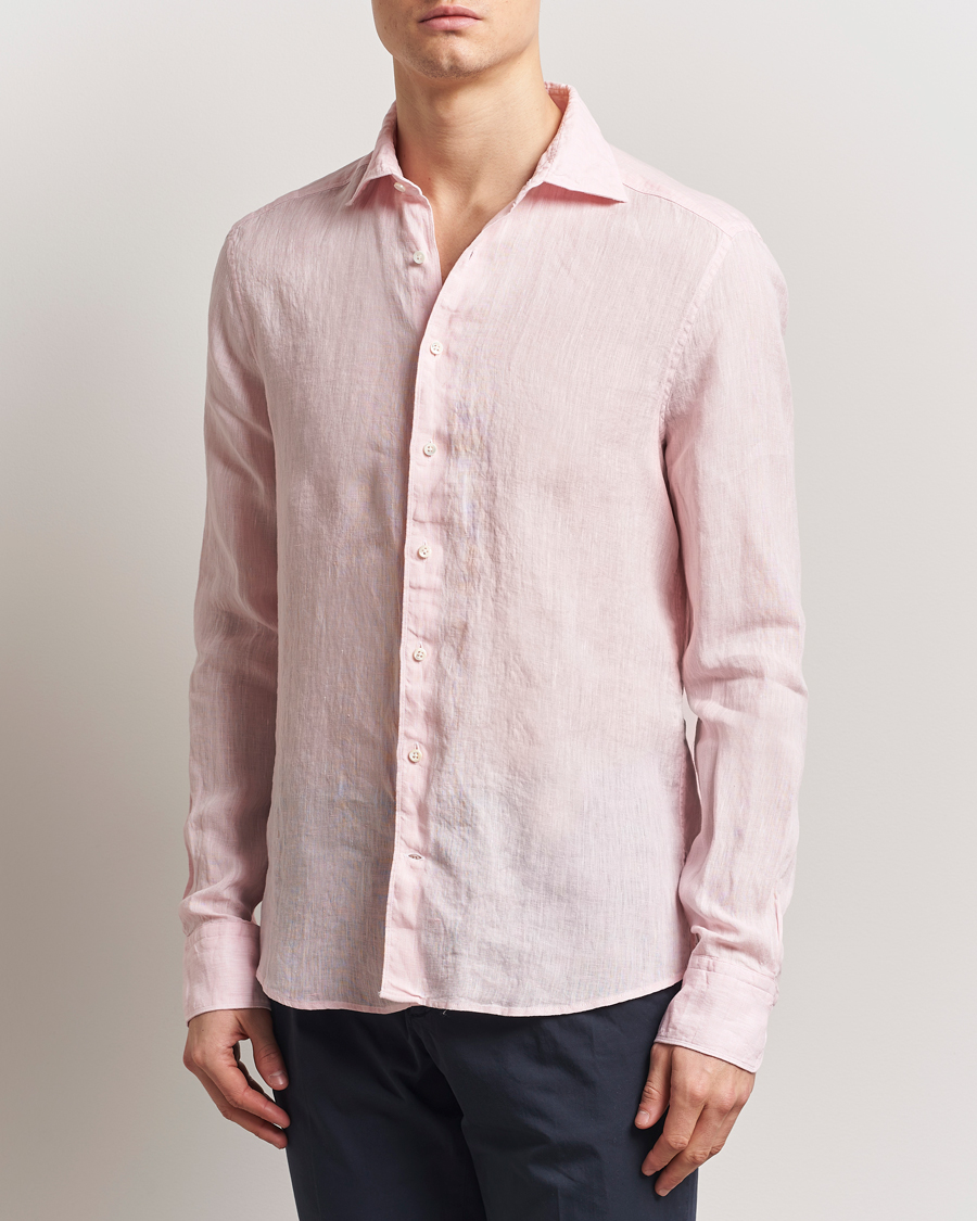 Herre | Skjorter | Stenströms | Slimline Cut Away Linen Shirt Soft Pink