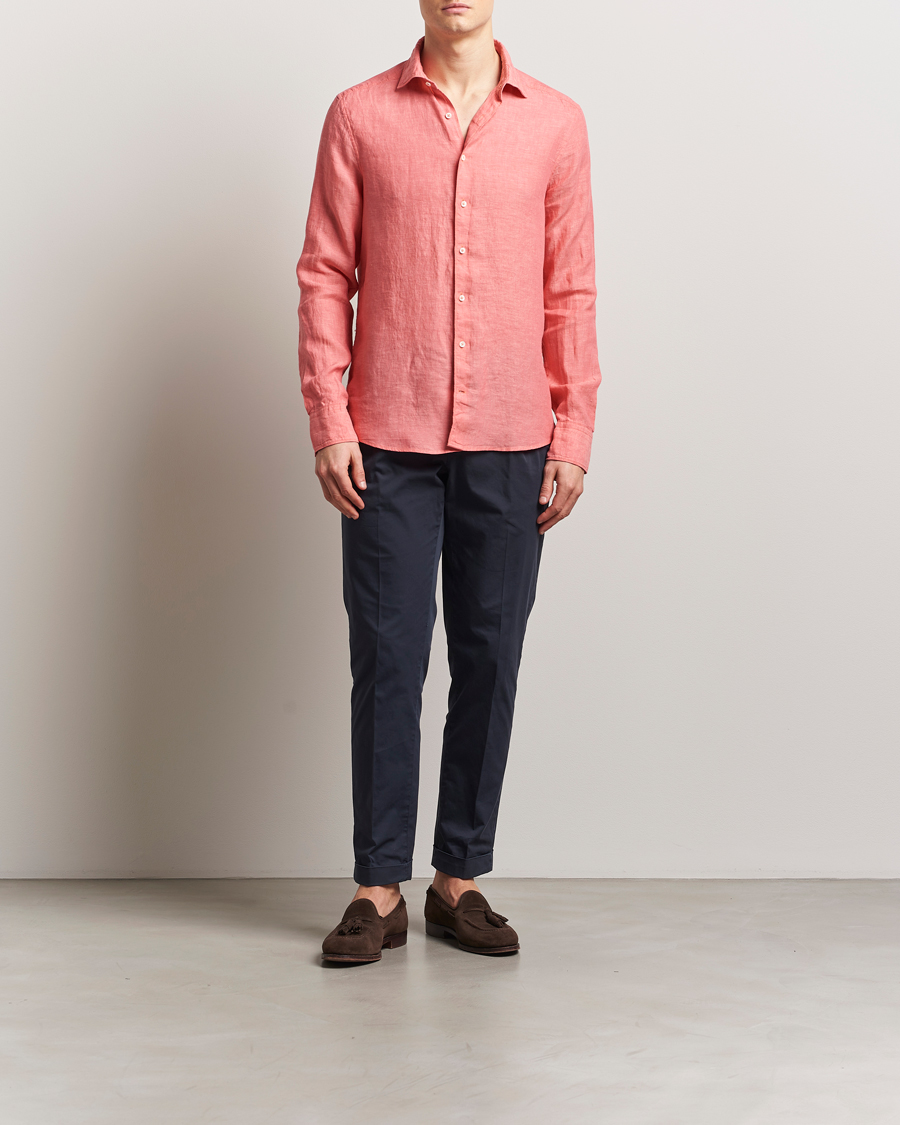 Herre | Skjorter | Stenströms | Slimline Cut Away Linen Shirt Rasberry