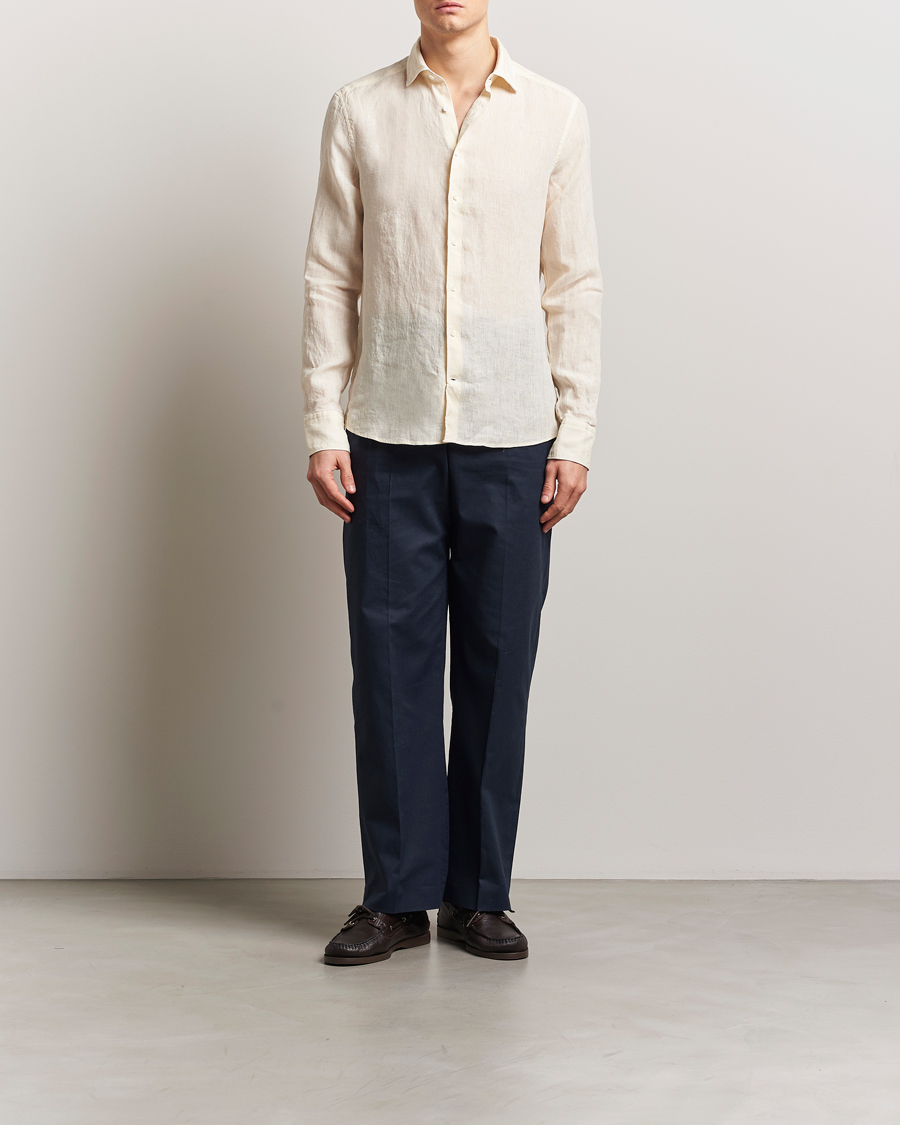 Herre | Skjorter | Stenströms | Slimline Cut Away Linen Shirt Light Yellow