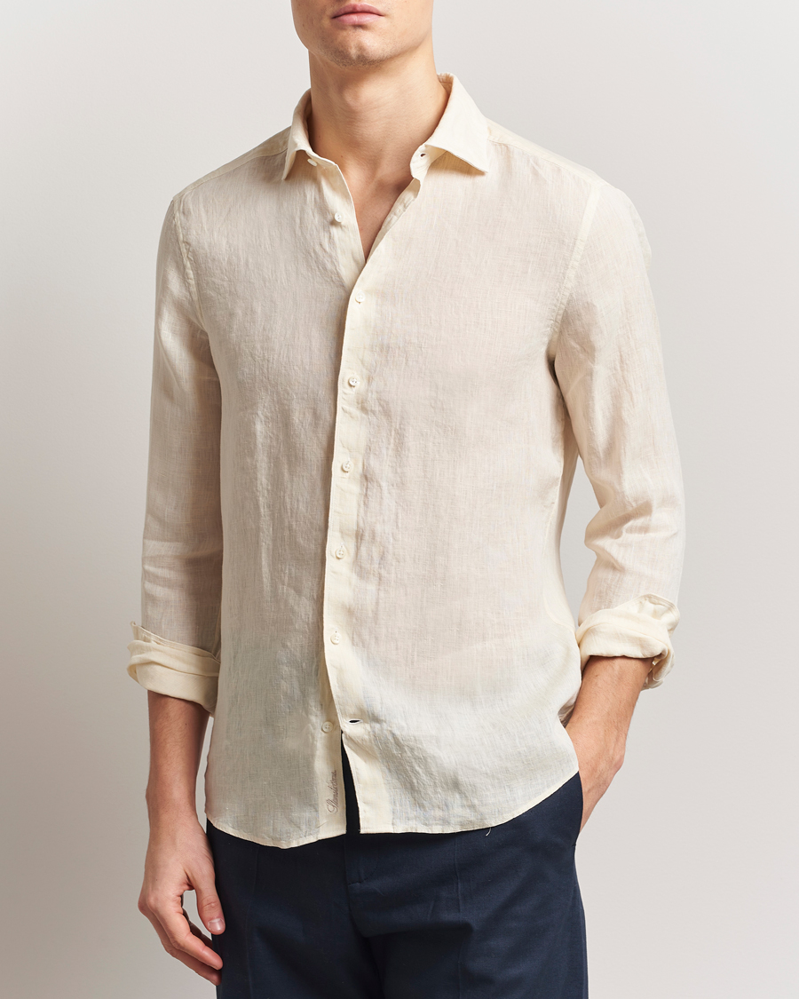 Herre | Skjorter | Stenströms | Slimline Cut Away Linen Shirt Light Yellow