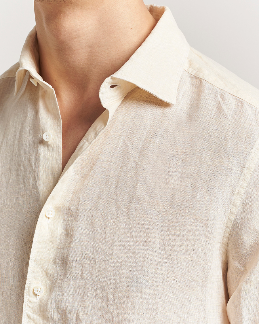 Herre | Skjorter | Stenströms | Slimline Cut Away Linen Shirt Light Yellow