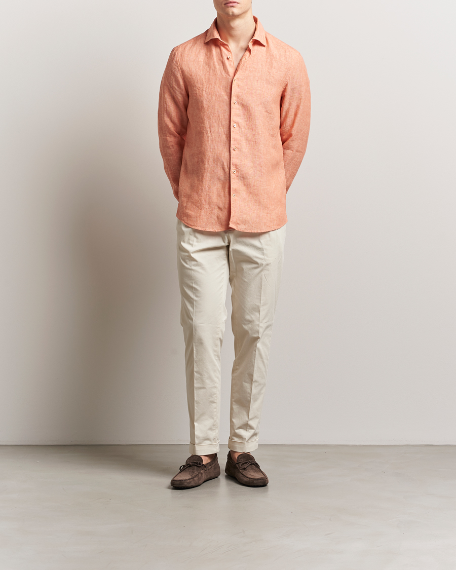 Herre | Skjorter | Stenströms | Slimline Cut Away Linen Shirt Orange