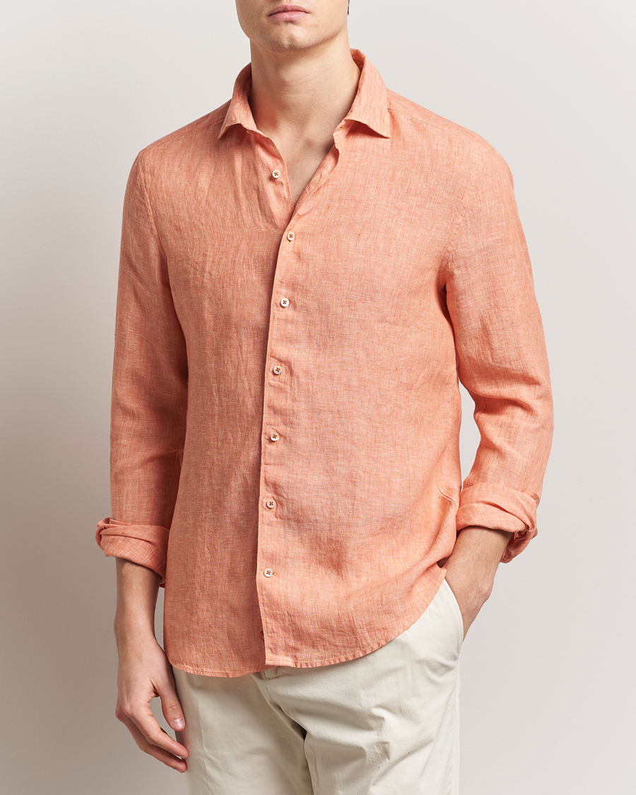 Herre | Skjorter | Stenströms | Slimline Cut Away Linen Shirt Orange