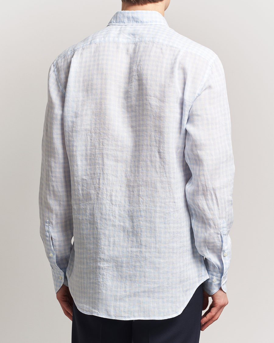 Herre | Skjorter | Stenströms | Fitted Body Checked Linen Shirt Blue