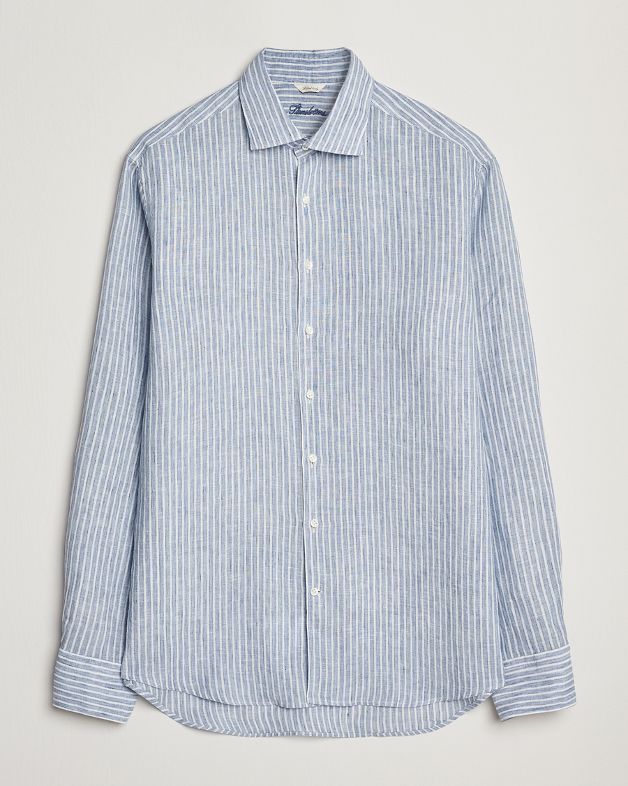 Herre | Skjorter | Stenströms | Fitted Body Striped Linen Shirt Blue