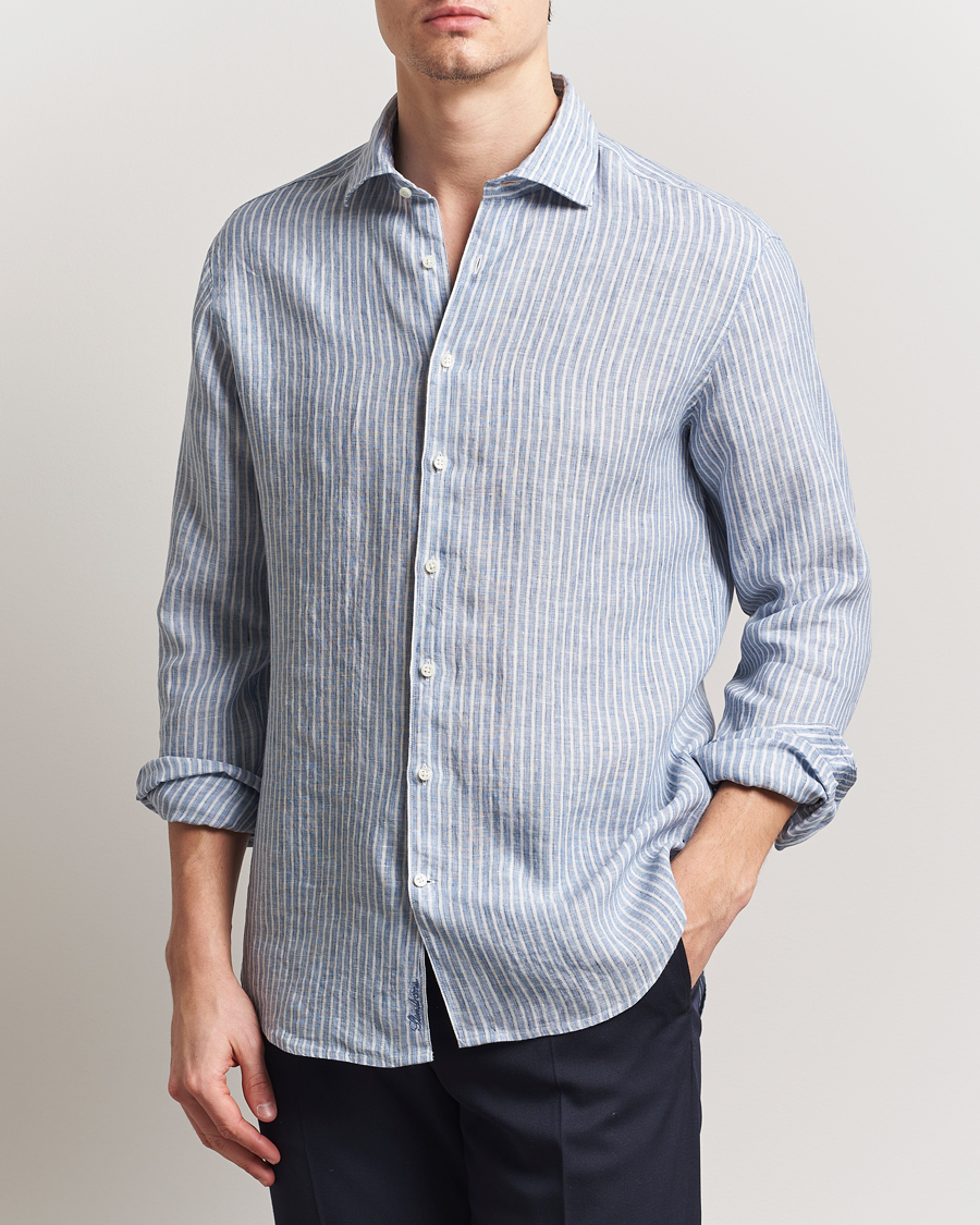 Herre | Skjorter | Stenströms | Fitted Body Striped Linen Shirt Blue