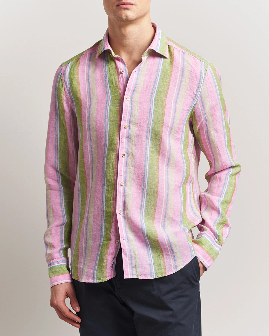 Herre | Skjorter | Stenströms | Slimline Multi Striped Linen Shirt Pink