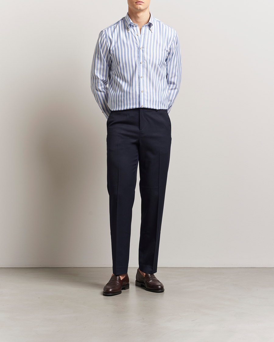 Herre | Skjorter | Stenströms | Fitted Body Wide Stripe Oxford Shirt Blue