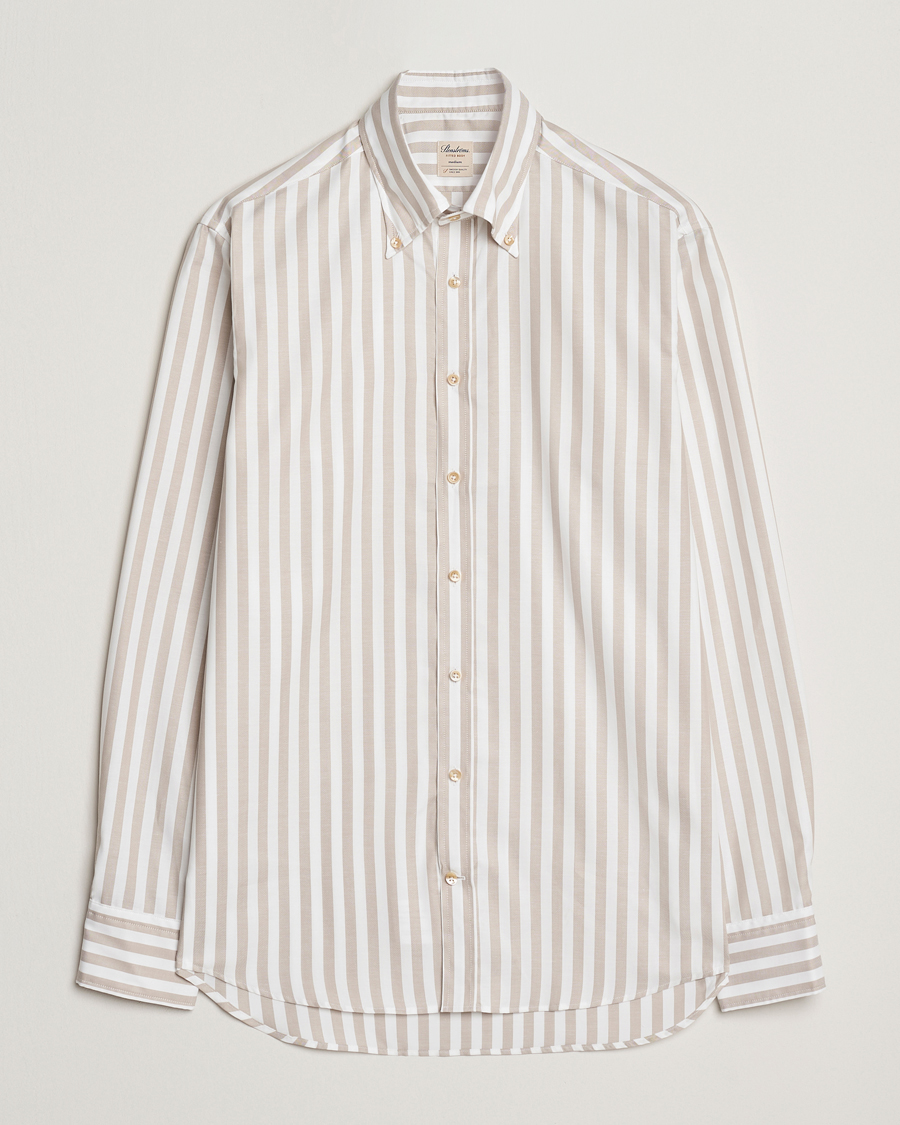Herre | Skjorter | Stenströms | Fitted Body Wide Stripe Oxford Shirt Beige