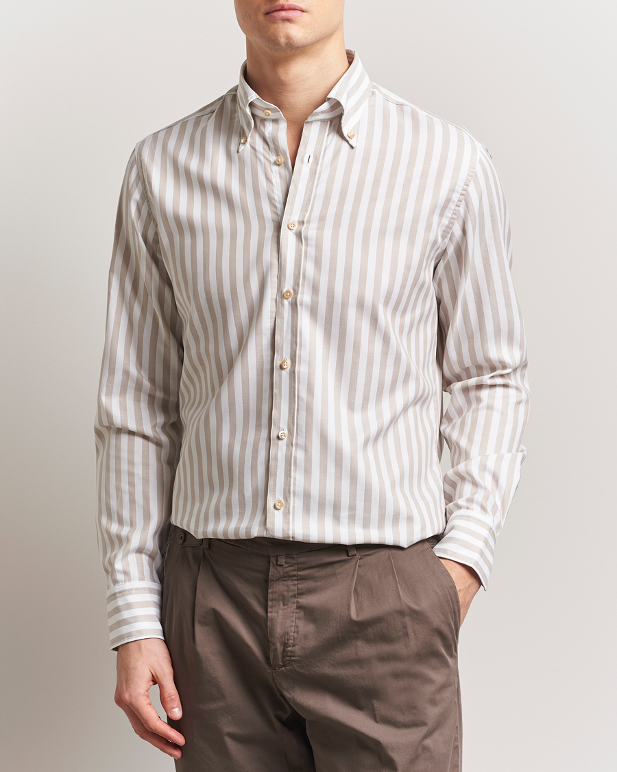 Herre | Skjorter | Stenströms | Fitted Body Wide Stripe Oxford Shirt Beige
