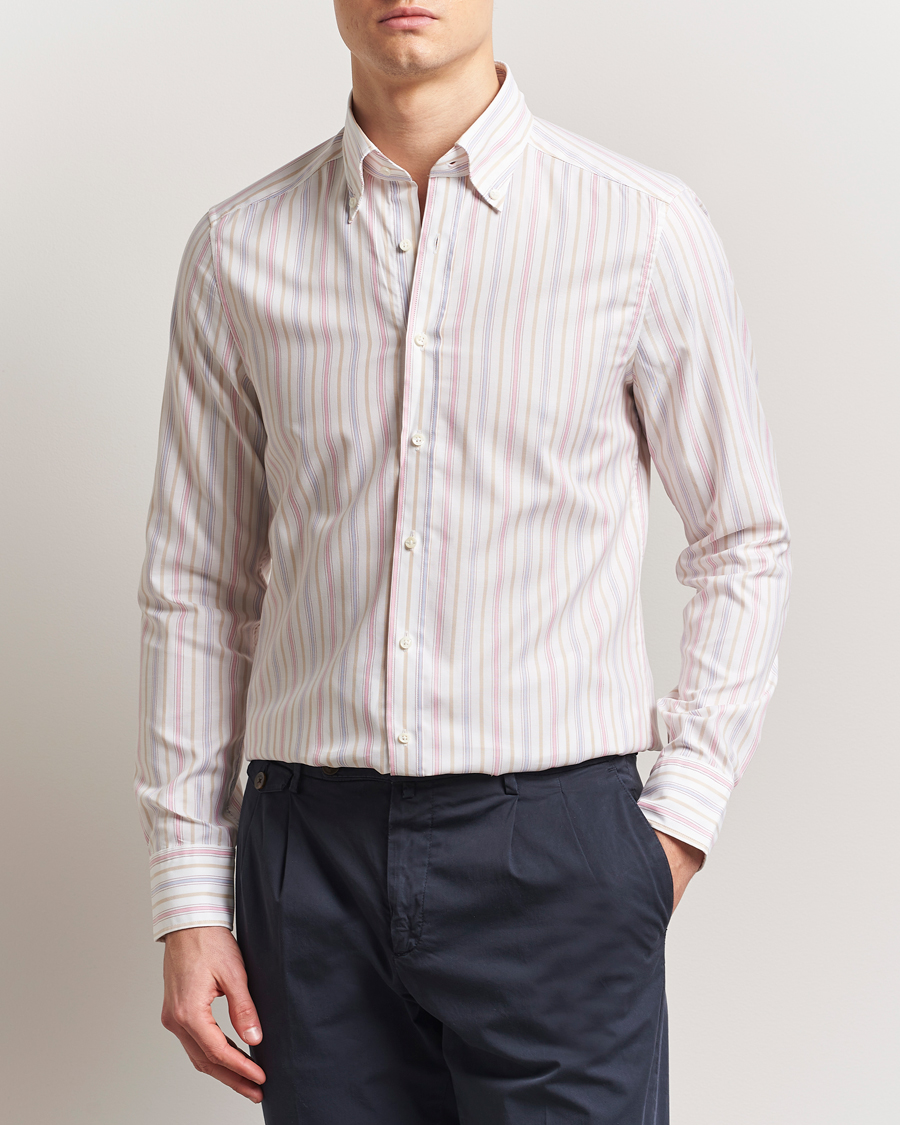 Herre | Skjorter | Stenströms | Slimline Multi Striped Oxford Shirt White