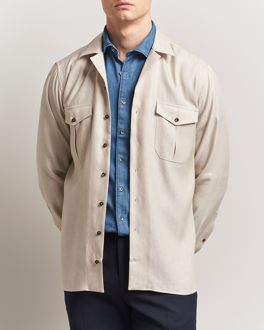 Herre | Skjorter | Stenströms | Cotton/Lyocel Herringbone Overshirt Beige