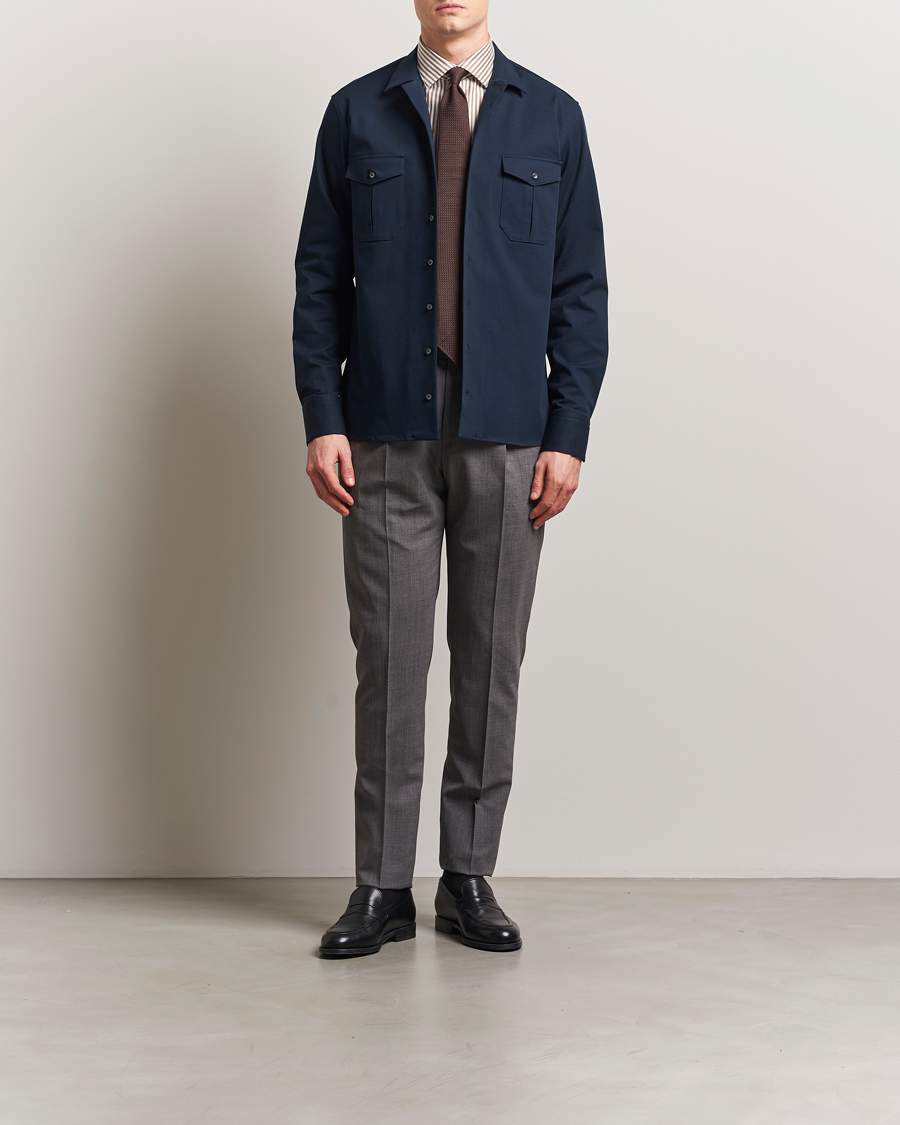 Herre | Skjorter | Stenströms | Cotton Stretch Overshirt Navy