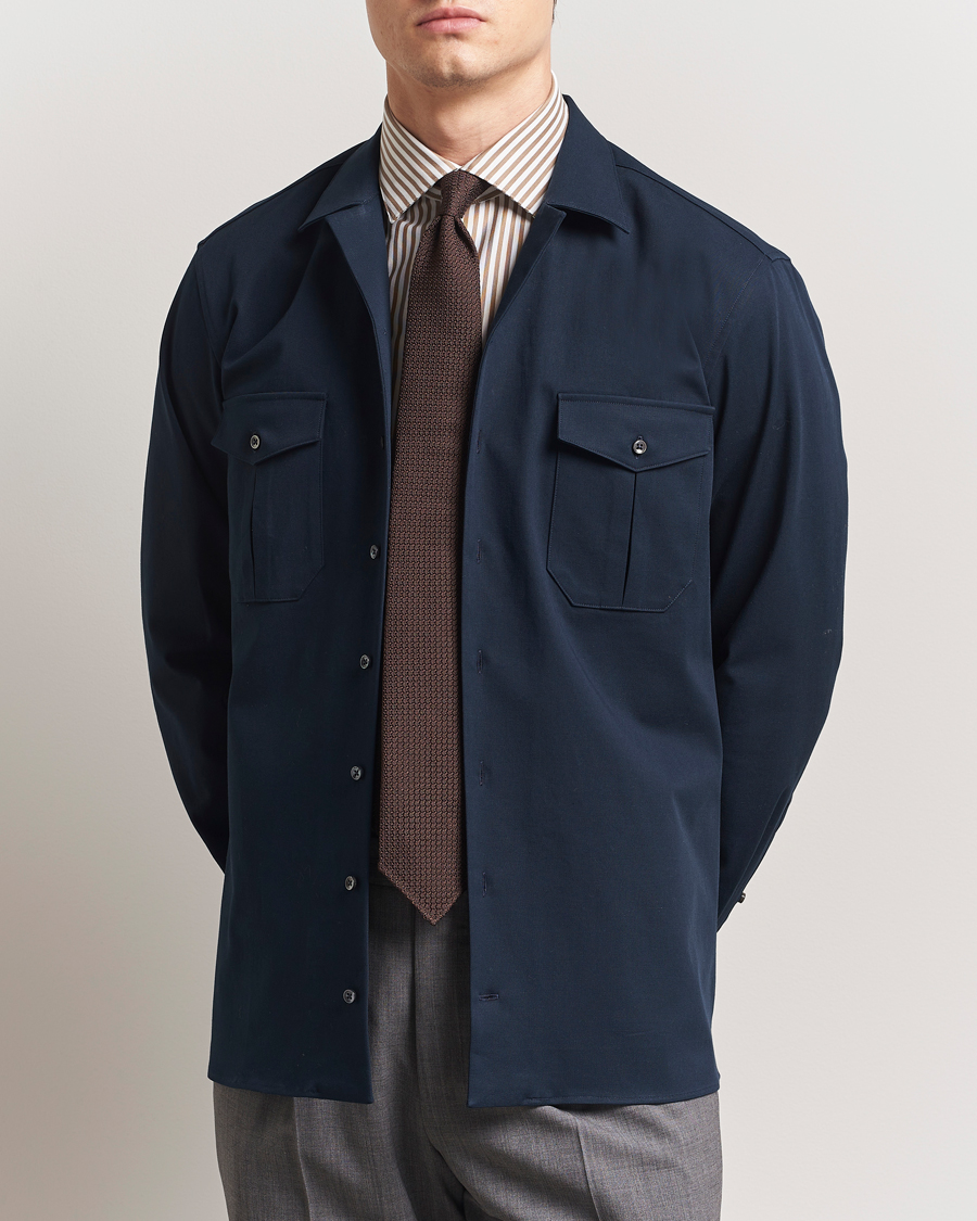 Herre | Skjorter | Stenströms | Cotton Stretch Overshirt Navy
