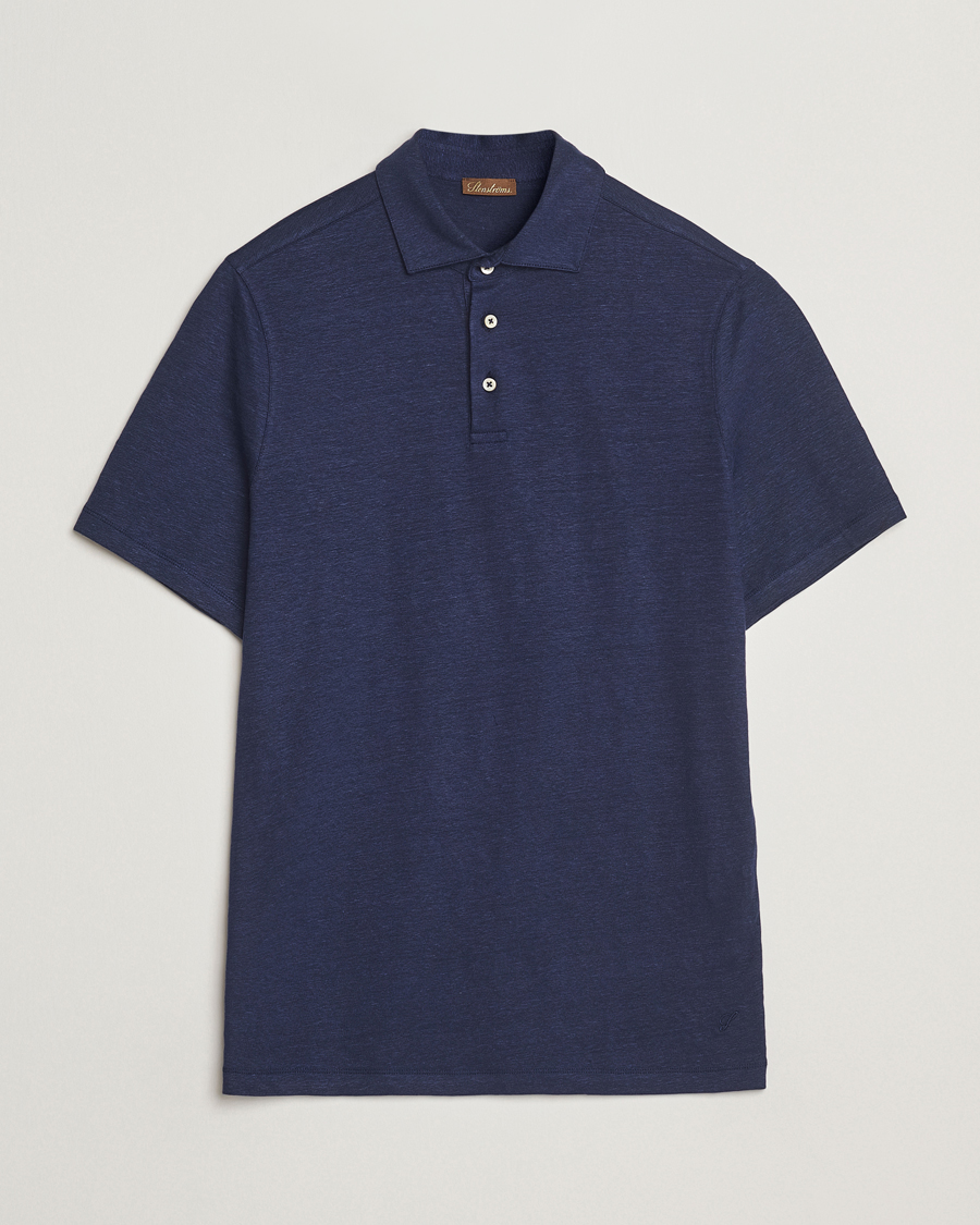 Herre | Pikéer | Stenströms | Linen Polo Shirt Navy