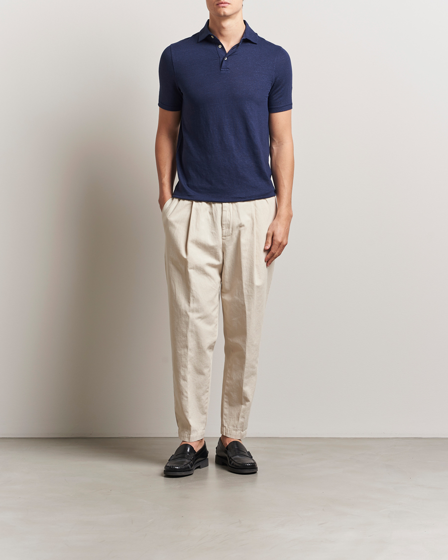 Herre | Pikéer | Stenströms | Linen Polo Shirt Navy