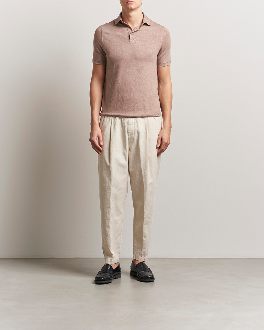 Herre | Pikéer | Stenströms | Linen Polo Shirt Light Brown