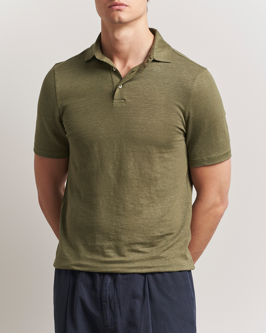 Herre | Pikéer | Stenströms | Linen Polo Shirt Olive