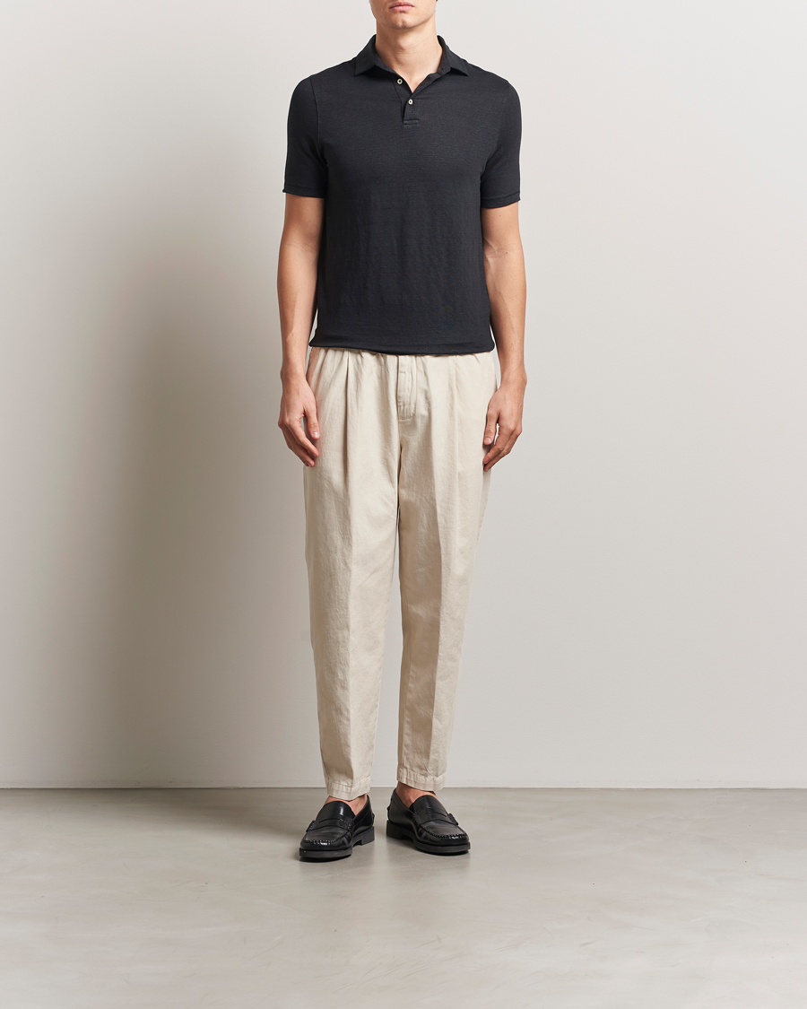 Herre | Pikéer | Stenströms | Linen Polo Shirt Black
