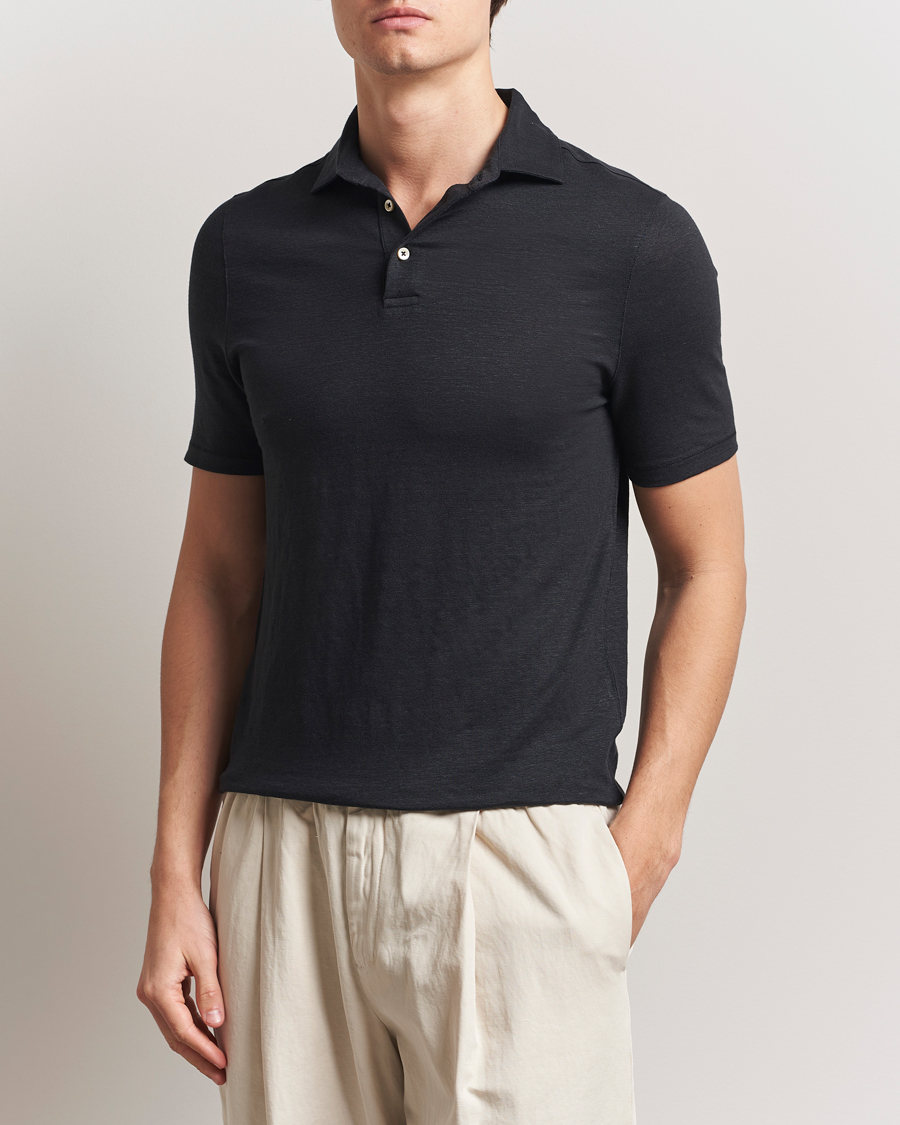 Herre | Pikéer | Stenströms | Linen Polo Shirt Black