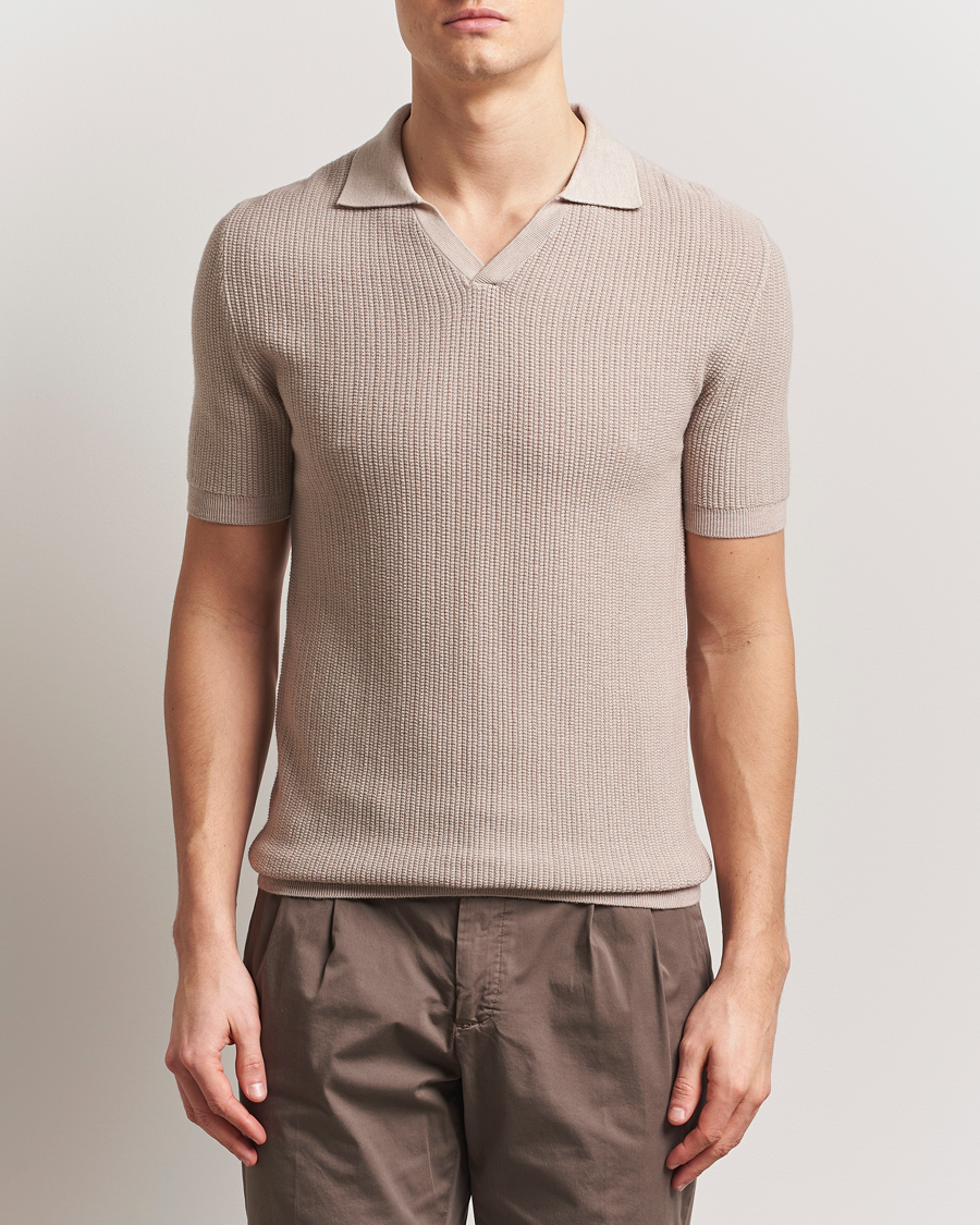 Herre | Pikéer | Stenströms | Structured Merino Knitted Polo Beige