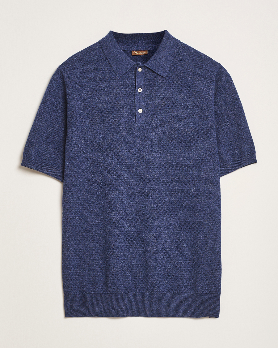 Herre | Pikéer | Stenströms | Knitted Textured Cotton/Hemp Polo Navy