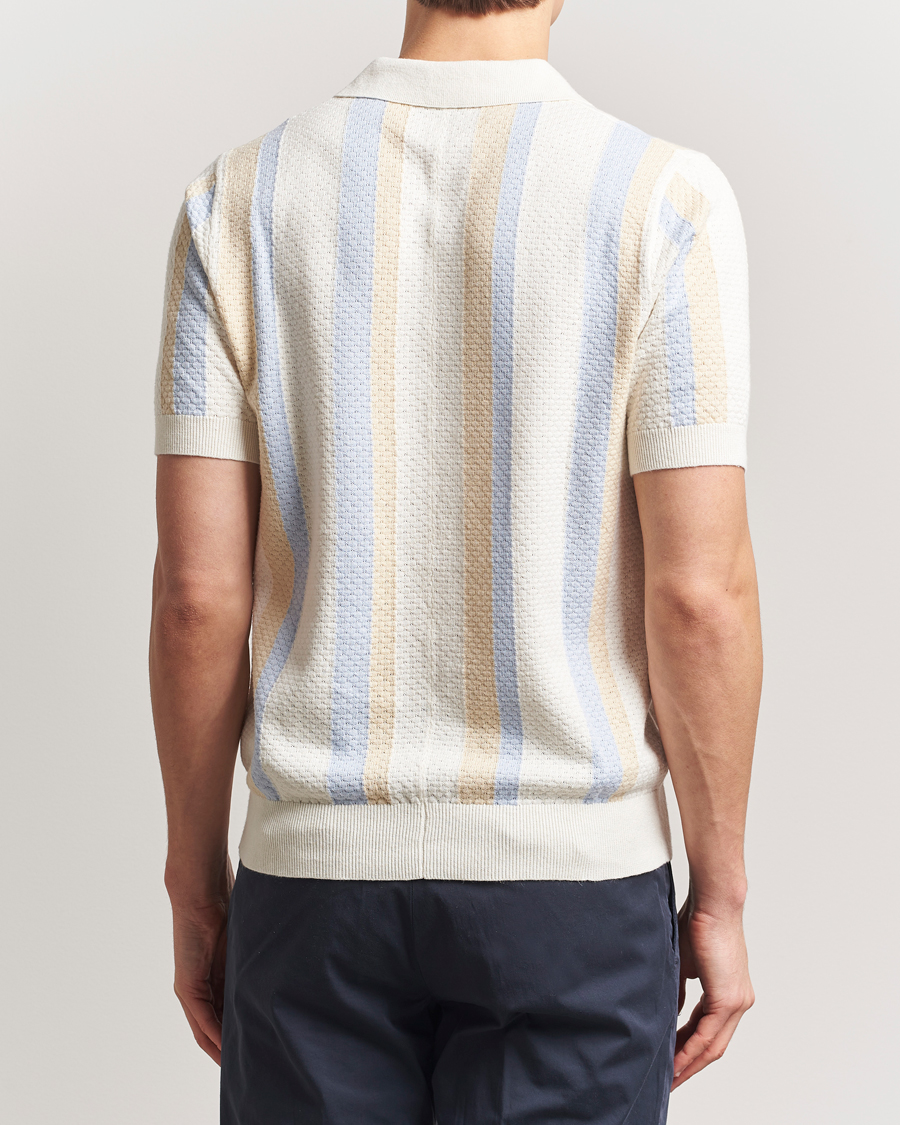 Herre | Pikéer | Stenströms | Knitted Textured Striped Cotton/Hemp Polo Off White