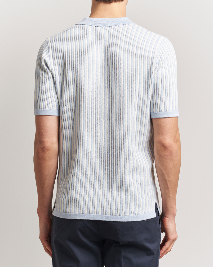 Herre | Skjorter | Stenströms | Knitted Buttonthru Polo Shirt White/Blue