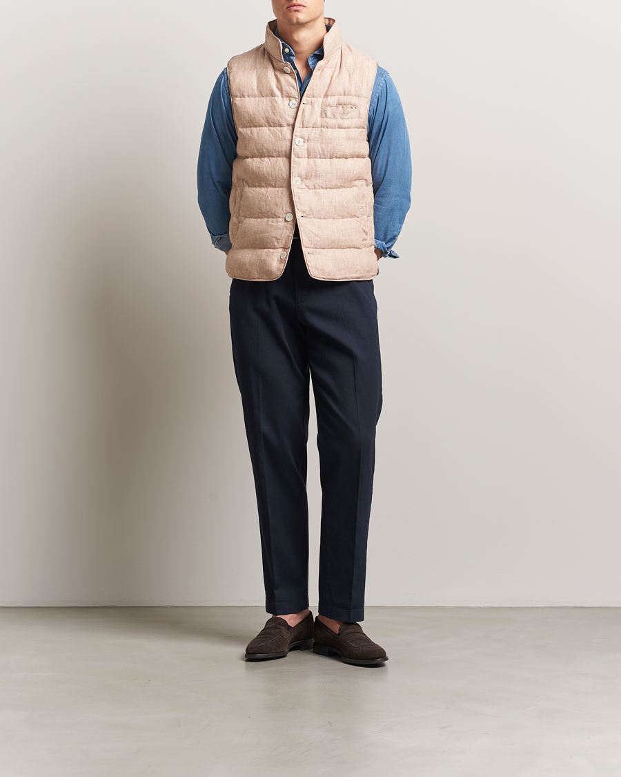 Herre | Vester | Stenströms | Linen Padded Button Vest Beige