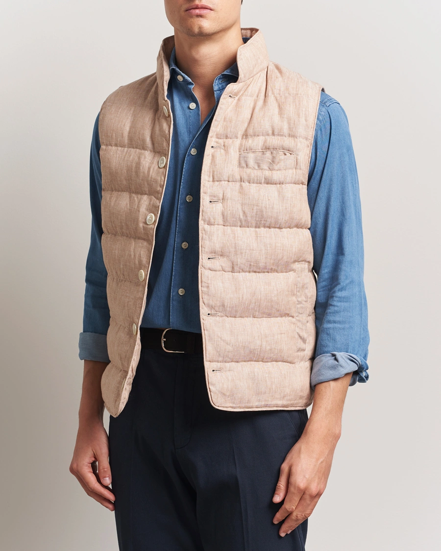 Herre | Vester | Stenströms | Linen Padded Button Vest Beige